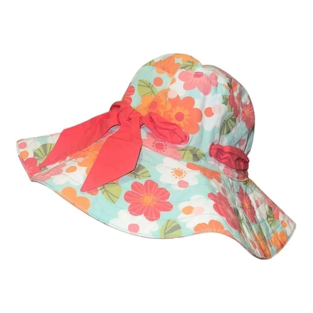 Gymboree White & Multicolor Floral Fashion Bucket Hat Cotton Girls 8 & Up EUC